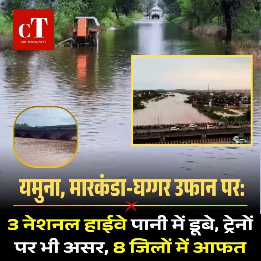 यमुना, मारकंडा-घग्गर उफान पर: 3 नेशनल हाईवे पानी में डूबे, ट्रेनों पर भी असर, 8 जिलों में आफत