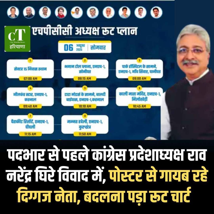 पदभार से पहले कांग्रेस प्रदेशाध्‍यक्ष राव नरेंद्र घिरे विवाद में, पोस्टर से गायब रहे दिग्गज नेता, बदलना पड़ा रूट चार्ट