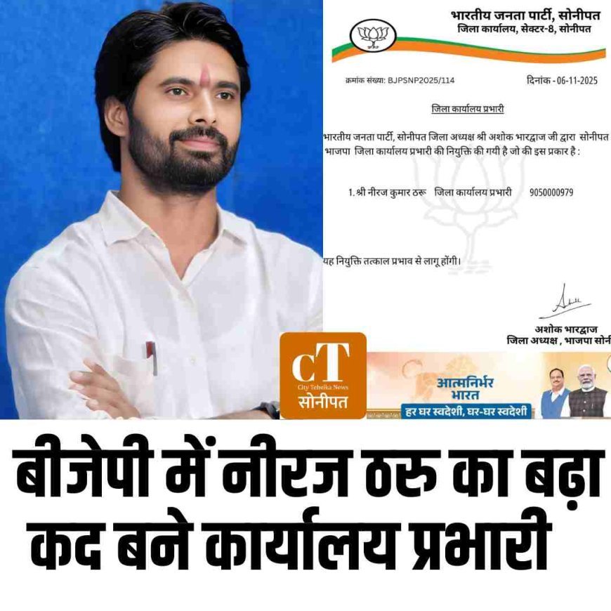 BJP  में नीरज ठरु का बढ़ा कद, बने कार्यालय प्रभारी