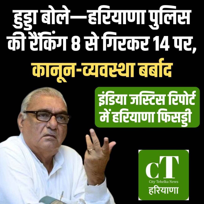 हुड्डा बोले—हरियाणा पुलिस की रैंकिंग 8 से गिरकर 14 पर, कानून-व्यवस्था बर्बाद