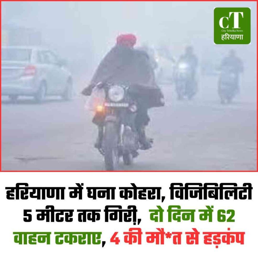 हरियाणा में घना कोहरा, विजिबिलिटी 5 मीटर तक गिरी़,  दो दिन में 62 वाहन टकराए, 4 की मौत से हड़कंप