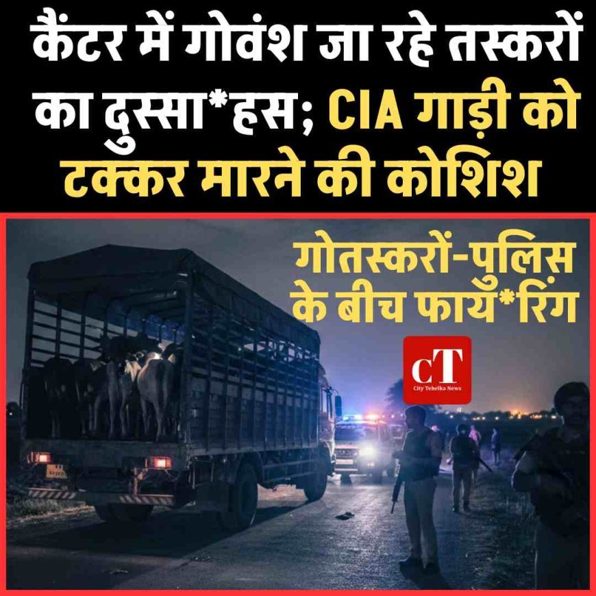 गोतस्करों-पुलिस के बीच फायरिंग, कैंटर में ले जा रहे थे गोवंश; CIA गाड़ी को टक्कर मारने की कोशिश, अंधेरे का फायदा उठाकर फरार