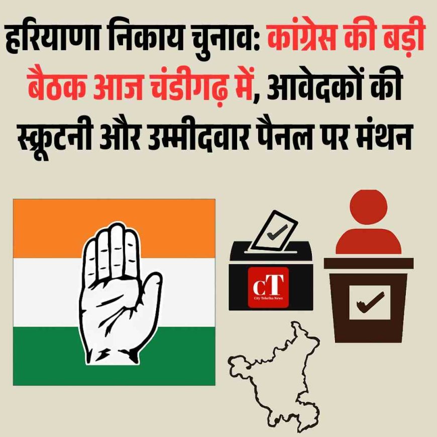 हरियाणा निकाय चुनाव: कांग्रेस की बड़ी बैठक आज चंडीगढ़ में, आवेदकों की स्क्रूटनी और उम्मीदवार पैनल पर मंथन