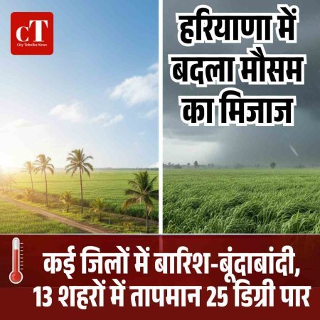 हरियाणा में बदला मौसम का मिजाज: कई जिलों में बारिश-बूंदाबांदी, 13 शहरों में तापमान 25 डिग्री पार