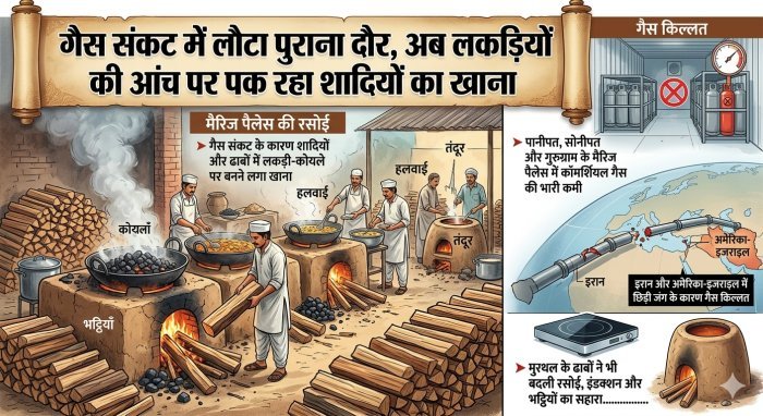 गैस संकट में लौटा पुराना दौर, अब लकड़ियों की आंच पर पक रहा शादियों का खाना