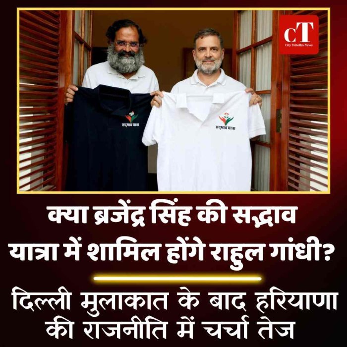 क्या ब्रजेंद्र सिंह की सद्भाव यात्रा में शामिल होंगे राहुल गांधी? दिल्ली मुलाकात के बाद हरियाणा की राजनीति में चर्चा तेज              