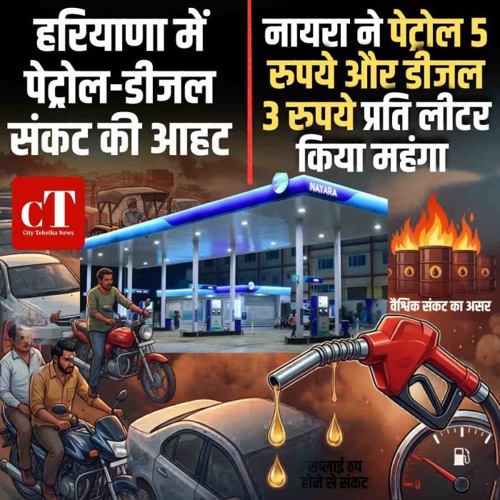 हरियाणा में पेट्रोल-डीजल  संकट की आहट:  नायरा ने  पेट्रोल 5 रुपये और डीजल 3 रुपये प्रति लीटर किया महंगा , पंपों पर लगी कतारें; सप्लाई ठप होने से बढ़ी चिंता
