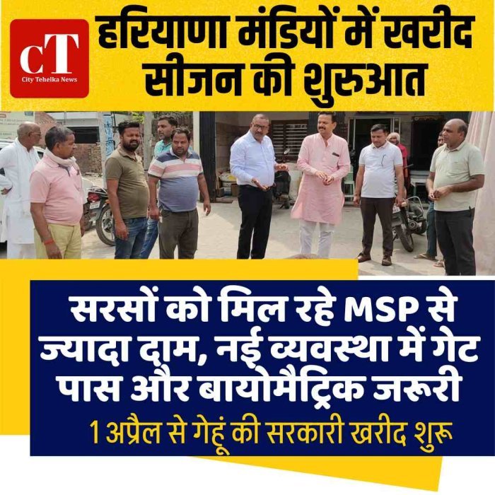 हरियाणा मंडियों में खरीद सीजन की शुरुआत: सरसों को मिल रहे MSP से ज्यादा दाम, नई व्यवस्था में गेट पास और बायोमैट्रिक जरूरी,  1 अप्रैल से गेहूं की सरकारी खरीद शुरू