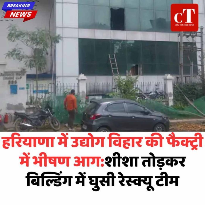 गुरुग्राम फैक्ट्री में आग, शीशा तोड़कर 5 कर्मचारियों को बचाया उद्योग विहार में भीषण आग