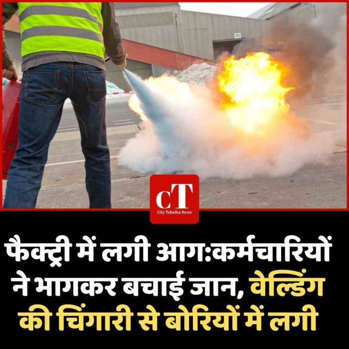 फैक्ट्री में लगी आग:कर्मचारियों ने भागकर बचाई जान, वेल्डिंग की चिंगारी से बोरियों में लगी