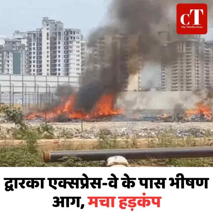 द्वारका एक्सप्रेस-वे के पास भीषण आग, मचा हड़कंप