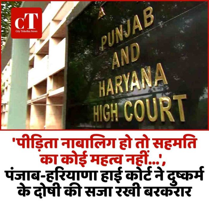 'पीड़िता नाबालिग हो तो सहमति का कोई महत्व नहीं...', पंजाब-हरियाणा हाई कोर्ट ने दुष्कर्म के दोषी की सजा रखी बरकरार