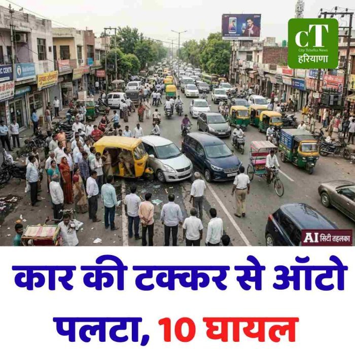 करेड़ा खुर्द गांव के पास कार की टक्कर से ऑटो पलटा