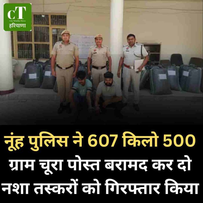 नूंह पुलिस ने 607 किलो 500 ग्राम चूरा पोस्त पकड़ा