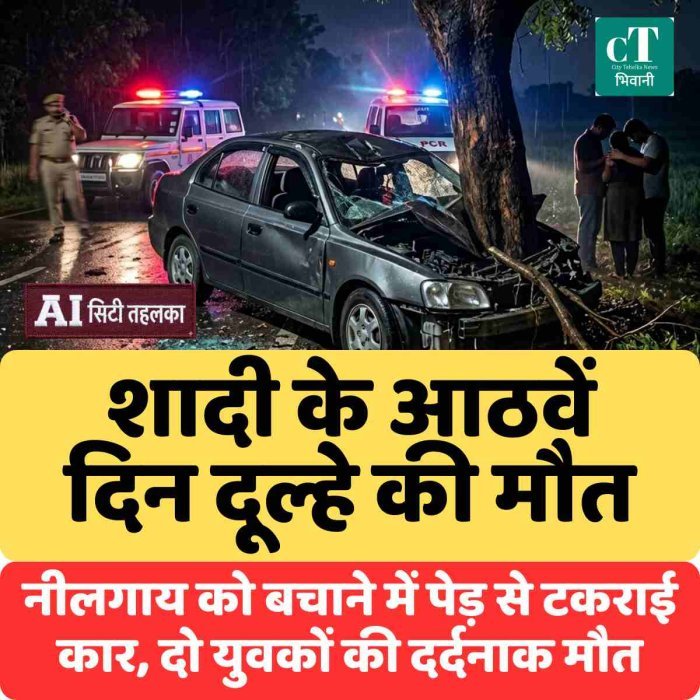 शादी के आठवें दिन दूल्हे की मौत,नीलगाय को बचाने में पेड़ से टकराई कार, दो युवकों की दर्दनाक मौत