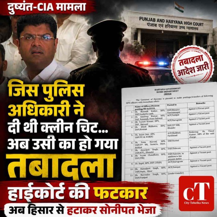 दुष्यंत-CIA मामला: जिस पुलिस अधिकारी ने दी थी क्लीन चिट… अब उसी का हो गया तबादला,  हिसार से हटाकर सोनीपत भेजा