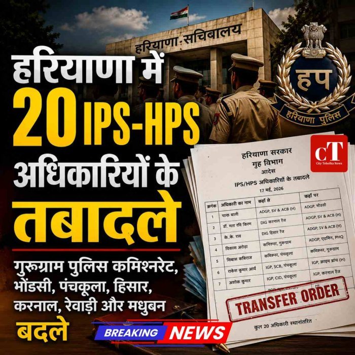 हरियाणा में बड़ा प्रशासनिक फेरबदल, 20 IPS-HPS अधिकारियों के तबादले