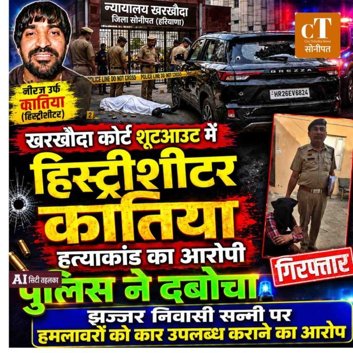 खरखौदा कोर्ट शूटआउट में  हिस्ट्रीशीटर कातिया हत्याकांड का आरोपी पुलिस ने दबोचा