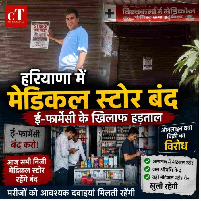 हरियाणा में आज मेडिकल स्टोर बंद, ई-फार्मेसी के खिलाफ विरोध