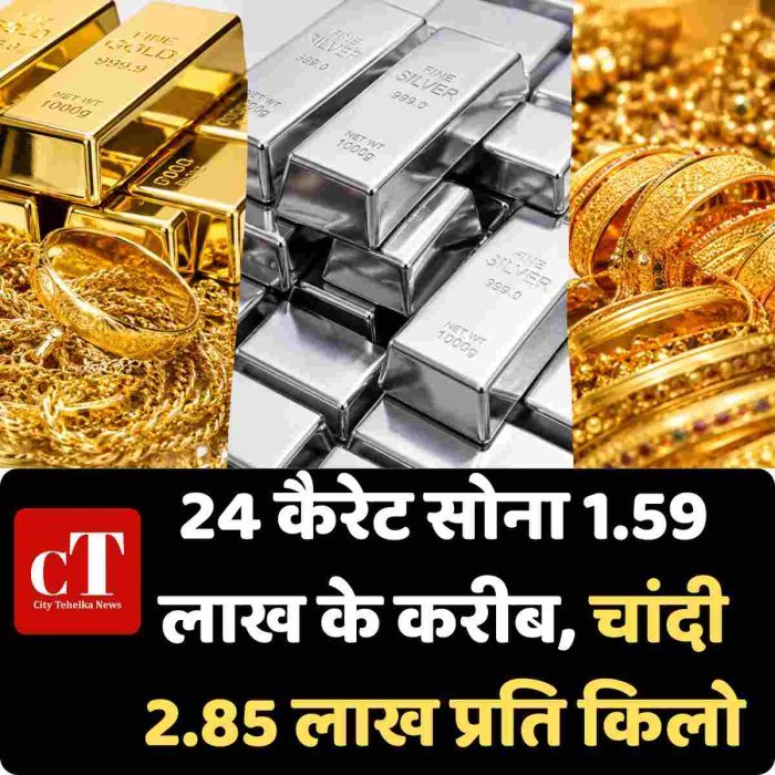 24 कैरेट सोना 1.59 लाख के करीब, चांदी 2.85 लाख प्रति किलो