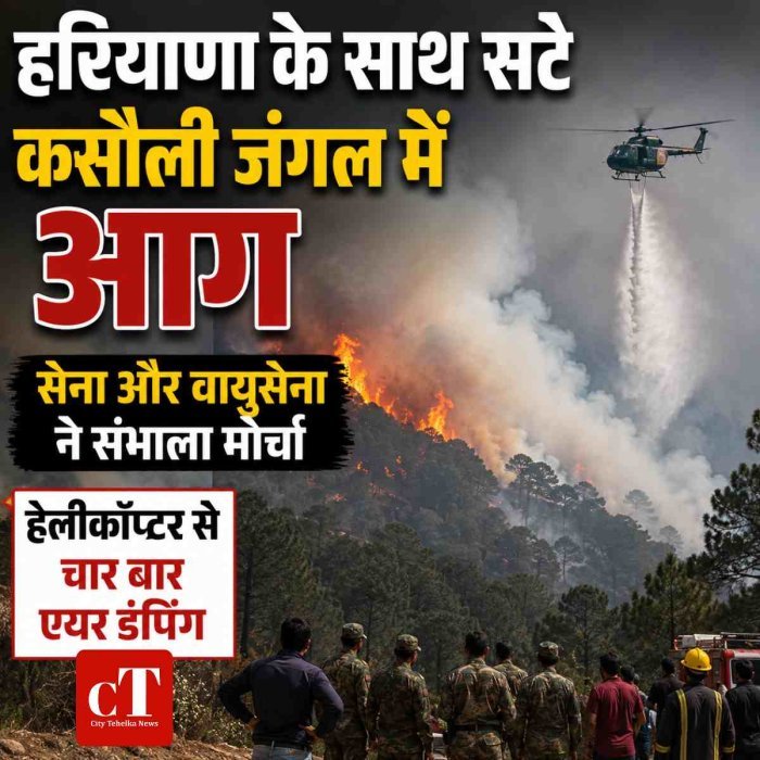 हरियाणा के साथ सटे कसौली जंगल में आग,  सेना और वायुसेना  ने संभाला मोरचा, हेलीकॉप्टर से चार बार एयर डंपिंग