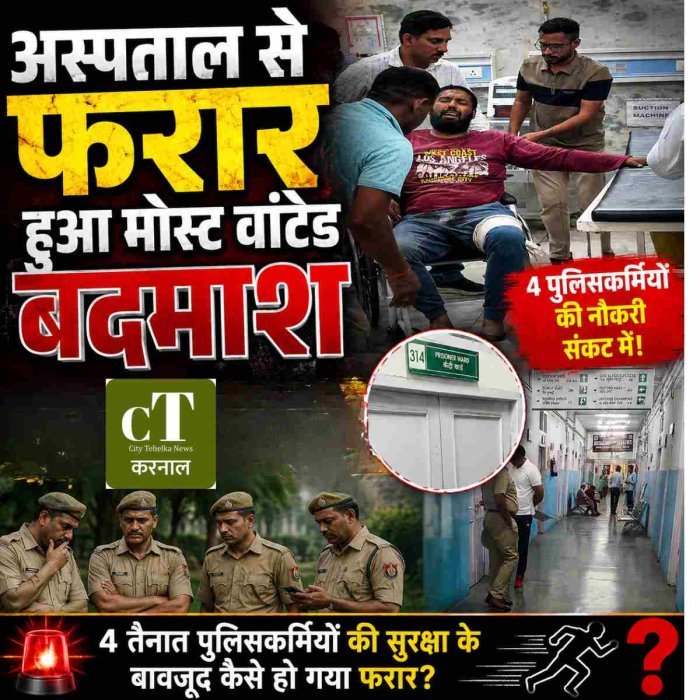 करनाल में मुठभेड़ में घायल बदमाश अस्पताल से फरार