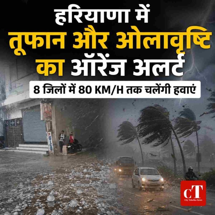 हरियाणा में आज तूफान और ओलावृष्टि का ऑरेंज अलर्ट, 8 जिलों में 80 KMPH तक चलेंगी हवाएं