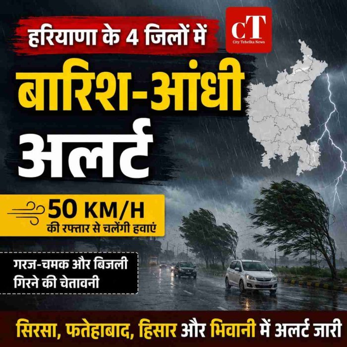 हरियाणा के 4 जिलों में बारिश-आंधी का अलर्ट, 50 किमी प्रति घंटे की रफ्तार से चलेंगी हवाएं