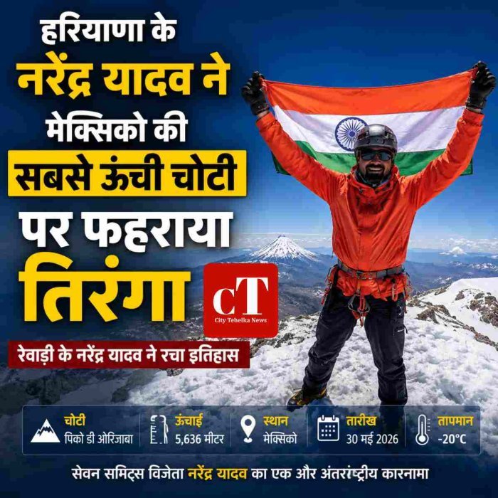 हरियाणा के नरेंद्र यादव ने मेक्सिको की सबसे ऊंची ज्वालामुखीय चोटी पर फहराया तिरंगा