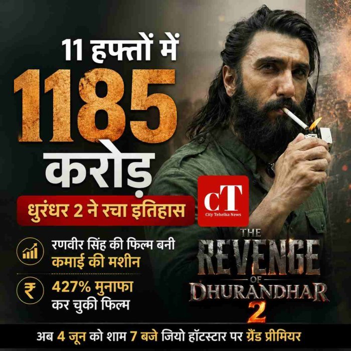 11 हफ्तों में 1185 करोड़ कमाकर ‘धुरंधर 2’ ने रचा इतिहास रणवीर सिंह की फिल्म बनी कमाई की मशीन, 427% मुनाफा