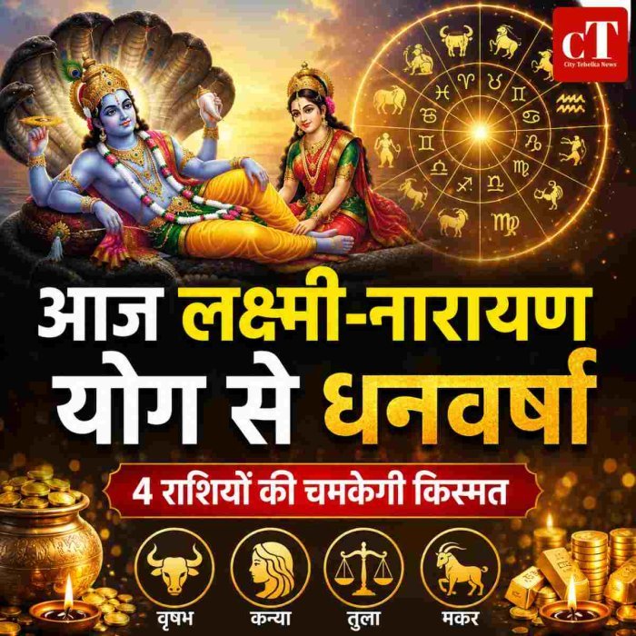आज लक्ष्मी-नारायण योग से चमकेगी किस्मत, 4 राशियों पर होगी धनवर्षा