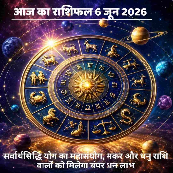 आज का राशिफल 6 जून 2026: सर्वार्थसिद्धि योग का महासंयोग, मकर और धनु राशि वालों को मिलेगा बंपर धन लाभ