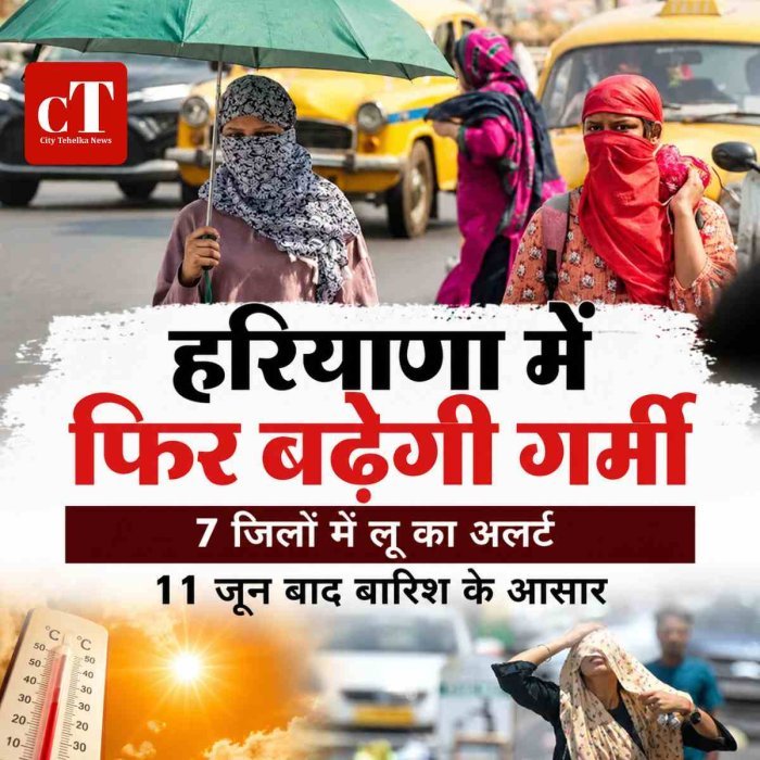 हरियाणा में फिर बढ़ेगी गर्मी, 7 जिलों में लू का अलर्ट; 11 जून के बाद बदल सकता है मौसम