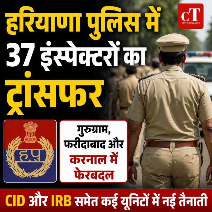 हरियाणा पुलिस में फेरबदल, 37 इंस्पेक्टरों के तबादले; कई जिलों में बदली जिम्मेदारियां