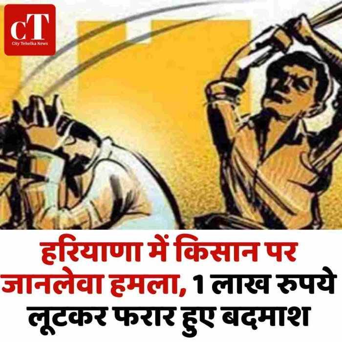 हरियाणा में किसान पर जानलेवा हमला, 1 लाख रुपये लूटकर फरार हुए बदमाश