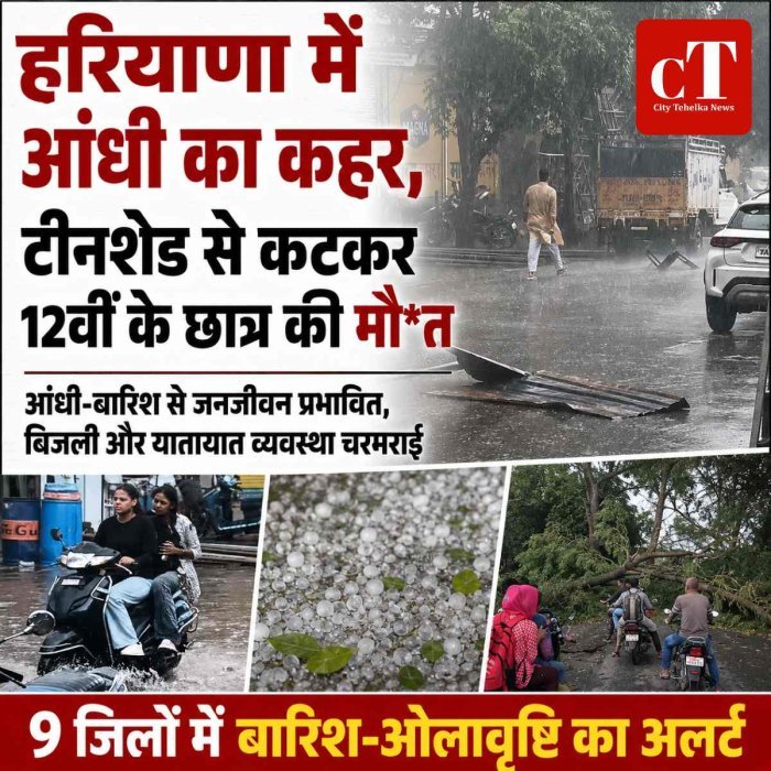 हरियाणा में आंधी का कहर, टीनशेड से कटकर 12वीं के छात्र की मौत, 9 जिलों में बारिश-ओलावृष्टि का अलर्ट