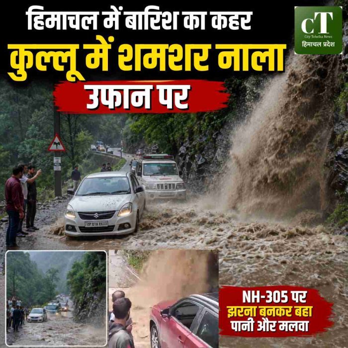 हिमाचल में बारिश का कहर, कुल्लू में शमशर नाला उफान पर