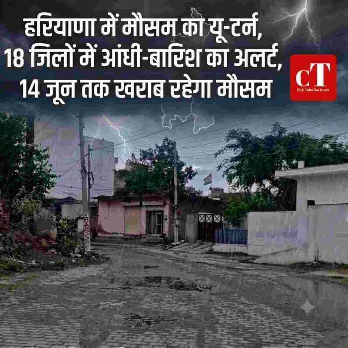 हरियाणा में मौसम का यू-टर्न, 18 जिलों में आंधी-बारिश का अलर्ट,14जून तक खराब रहेगा मौसम