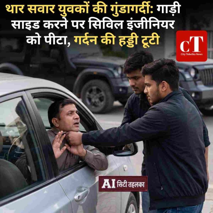 थार सवार युवकों की गुंडागर्दी: गाड़ी साइड करने पर सिविल इंजीनियर को पीटा, गर्दन की हड्डी टूटी