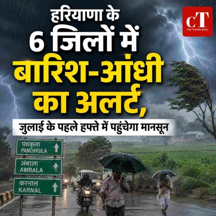 हरियाणा के 6 जिलों में बारिश-आंधी का अलर्ट, जुलाई के पहले हफ्ते में पहुंचेगा मानसून