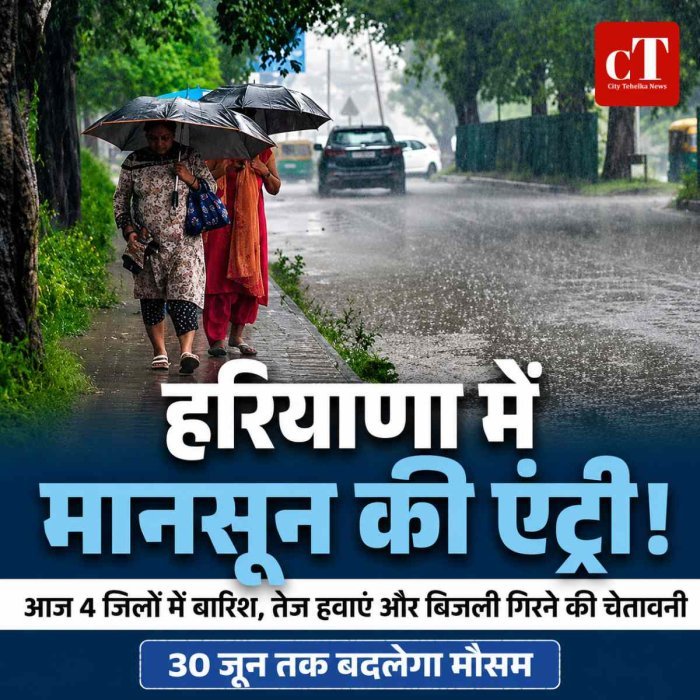 हरियाणा में मानसून की एंट्री! आज इन 4 जिलों में मौसम रहेगा खराब