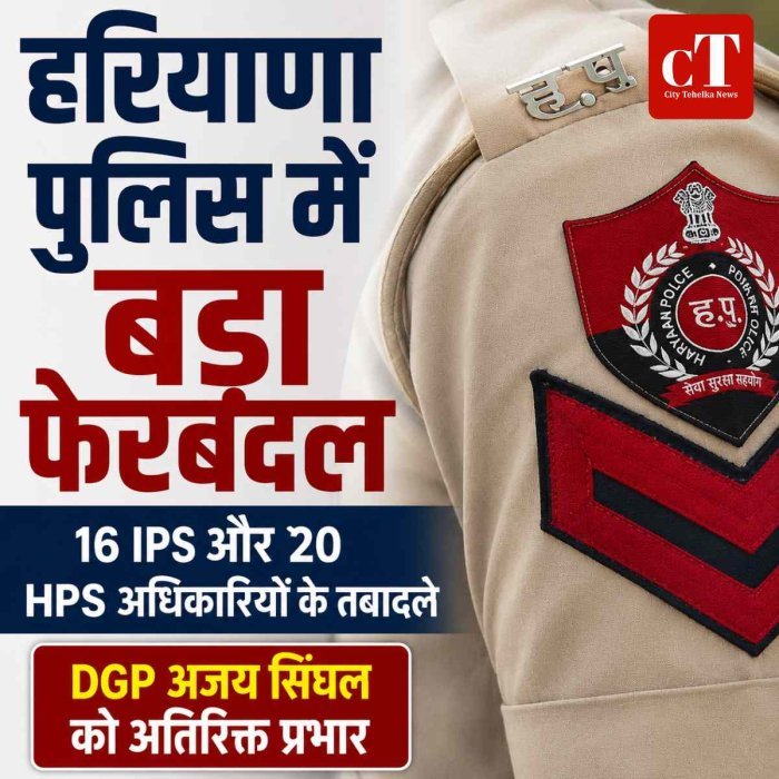हरियाणा में 16 IPS और 20 HPS अधिकारियों के तबादले: DGP अजय सिंघल को अतिरिक्त प्रभार, नाजनीन भसीन बनीं IGP CID