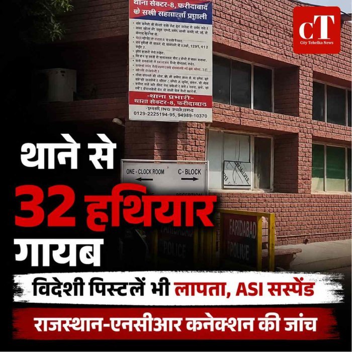 थाने के मालखाने से  विदेशी पिस्टल समेत 32 हथियार गायब, ASI सस्पेंड, राजस्थान-एनसीआर में बेचने की आशंका