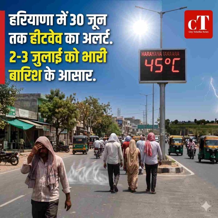 हरियाणा में 30 जून तक हीटवेव का अलर्ट, 2-3 जुलाई को भारी बारिश के आसार