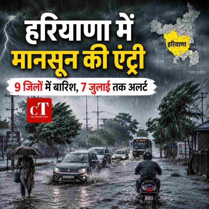 हरियाणा में मानसून की एंट्री,9 जिलों में बारिश, 7 जुलाई तक अलर्ट