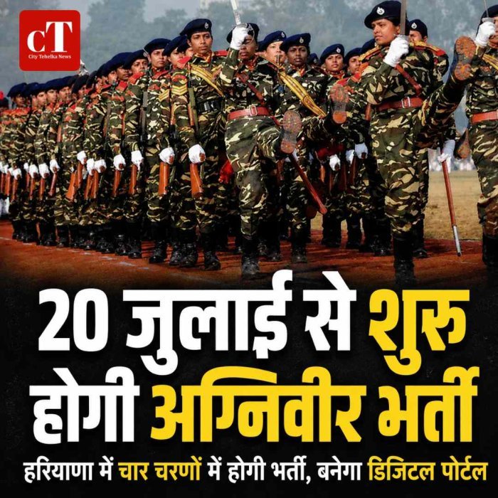 हरियाणा में 20 जुलाई से शुरू होगी अग्निवीर भर्ती, स्कूलों में बनेंगे 'नो योर आर्म्ड फोर्सेज' कॉर्नर