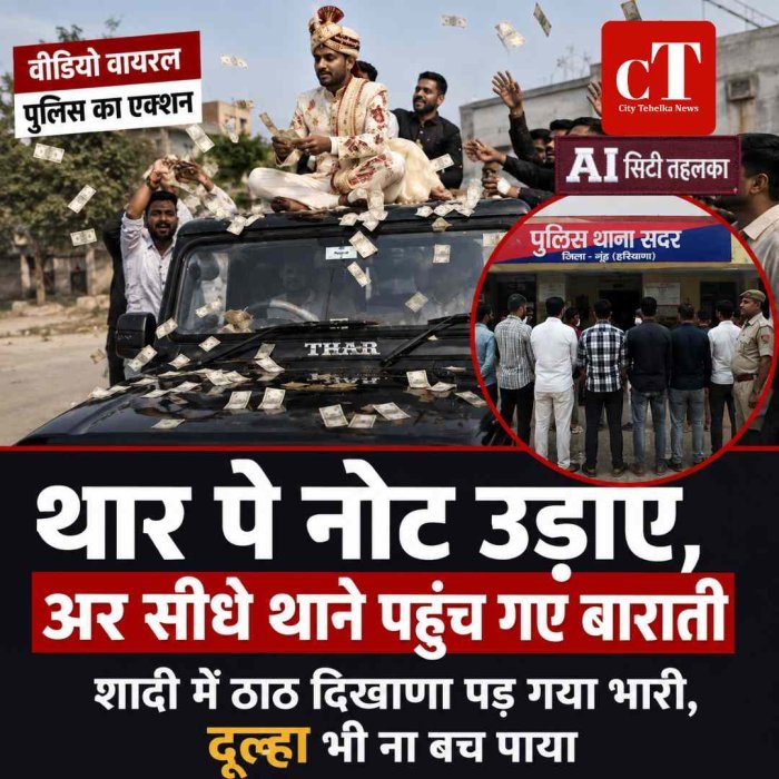 शादी में थार की छत पर नोट उड़ाना पड़ा भारी, दूल्हे समेत 8 लोग पुलिस की गिरफ्त में