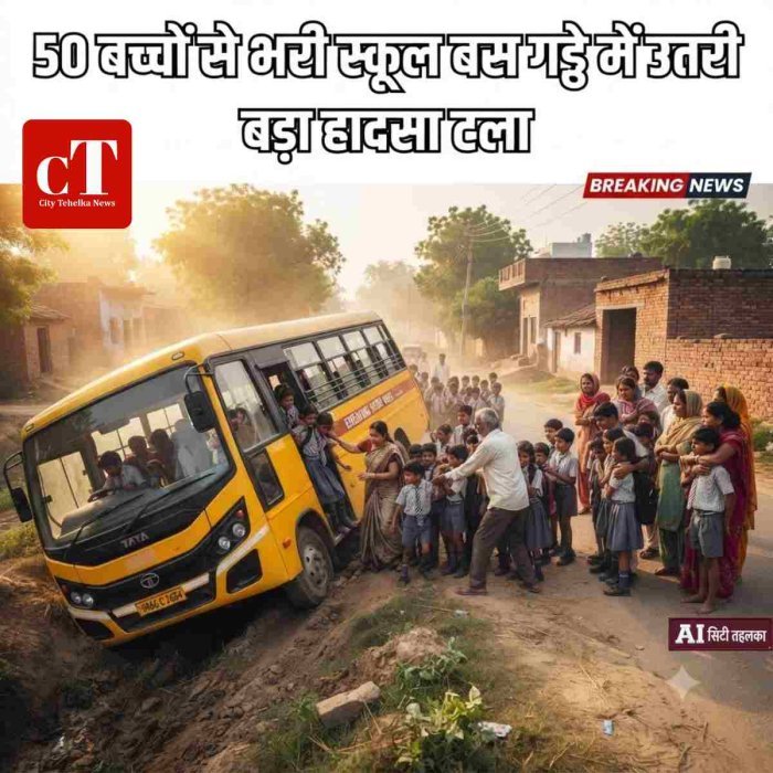 50 बच्चों से भरी स्कूल बस गड्ढे में उतरी, बड़ा हादसा टला