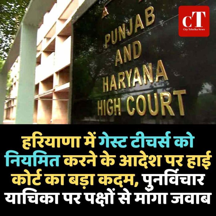 हरियाणा में गेस्ट टीचर्स को नियमित करने के आदेश पर हाई कोर्ट का बड़ा कदम, पुनर्विचार याचिका पर पक्षों से मांगा जवाब