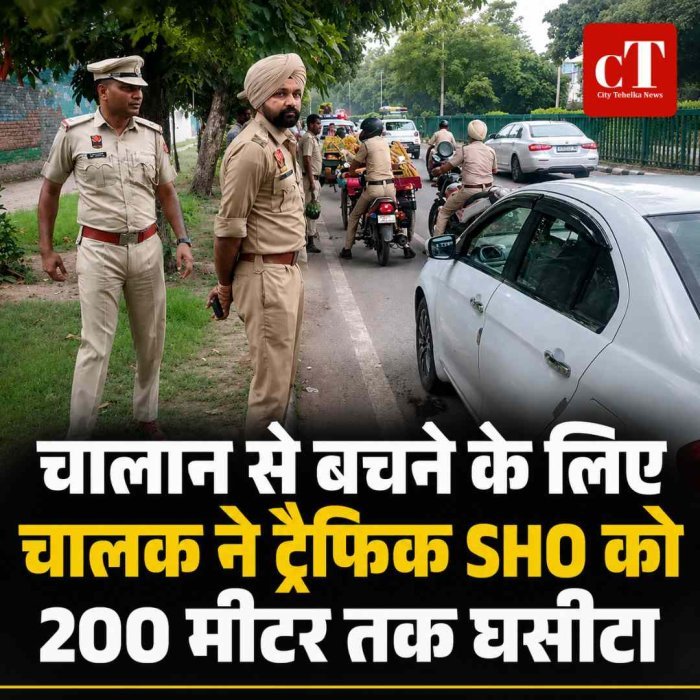 चालान से बचने के लिए चालक ने ट्रैफिक SHO को 200 मीटर तक घसीटा